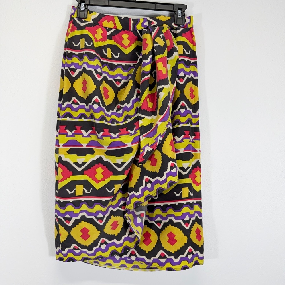 Chaus Vintage 90s 100% Silk Festival Whimsigoth Indie Boho Wrap Midi Skirt Sz 8